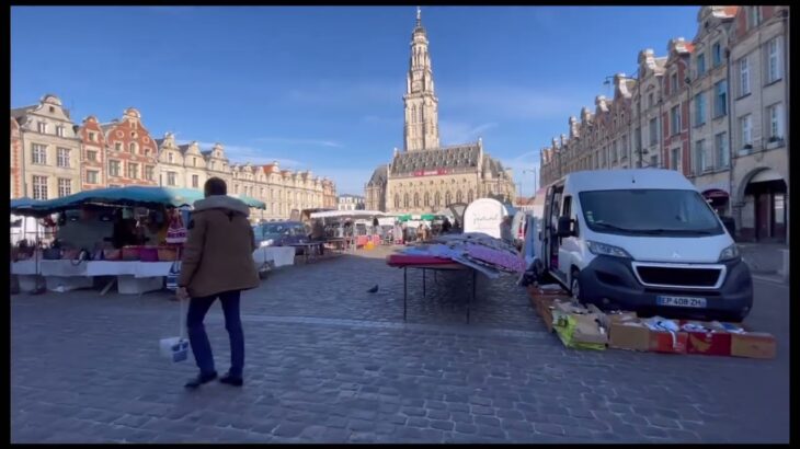 Lille → Paris 250km ソロ自転車旅2日目Arrasの広場で朝カフェ