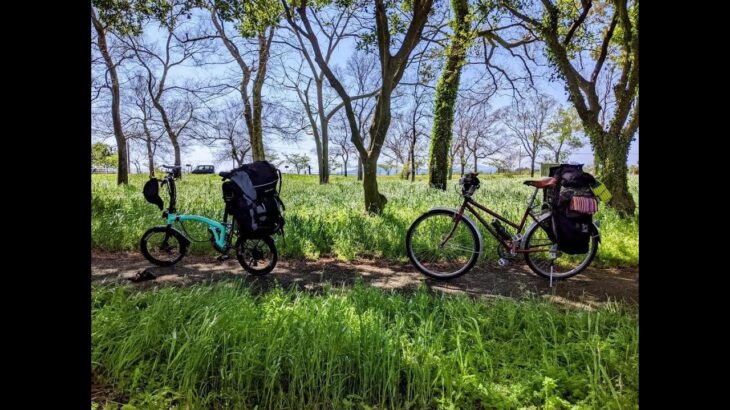 古いプジョーと中華製折り畳み自転車でキャンプツーリング